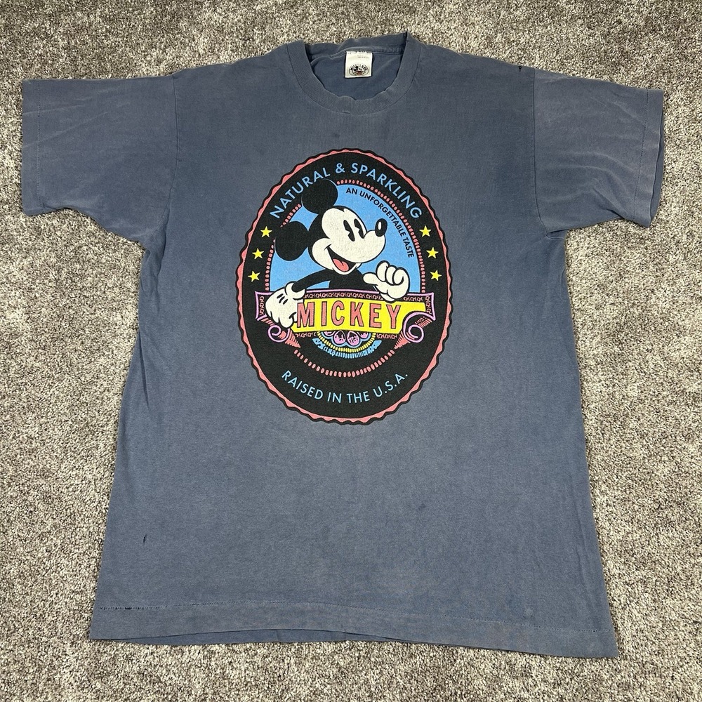 Vintage 80s 90s Disney Mickey Single Stitch USA T-Shirt Faded Blue Distressed L